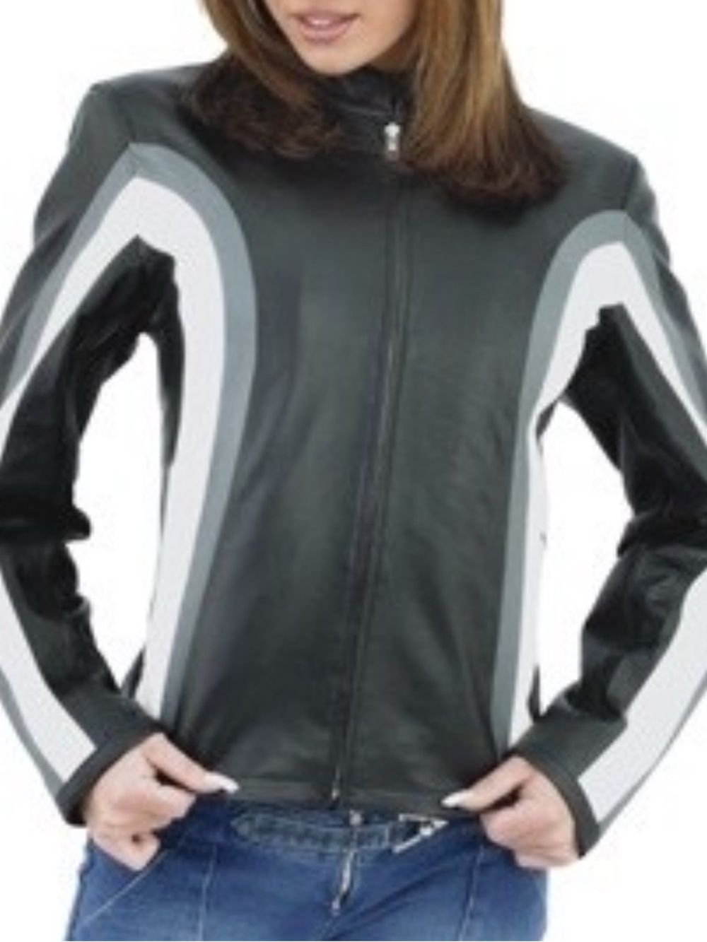 Leather Motorcycle Jacket XL/XXL Black Striped Accent Motocross Racing Bike 80’s